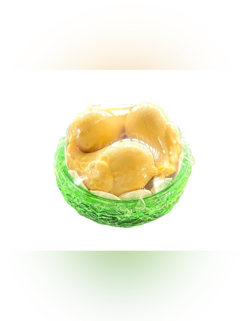 Avon “Love Nest” Soap Dish Set – Green Glass & Bird Soaps